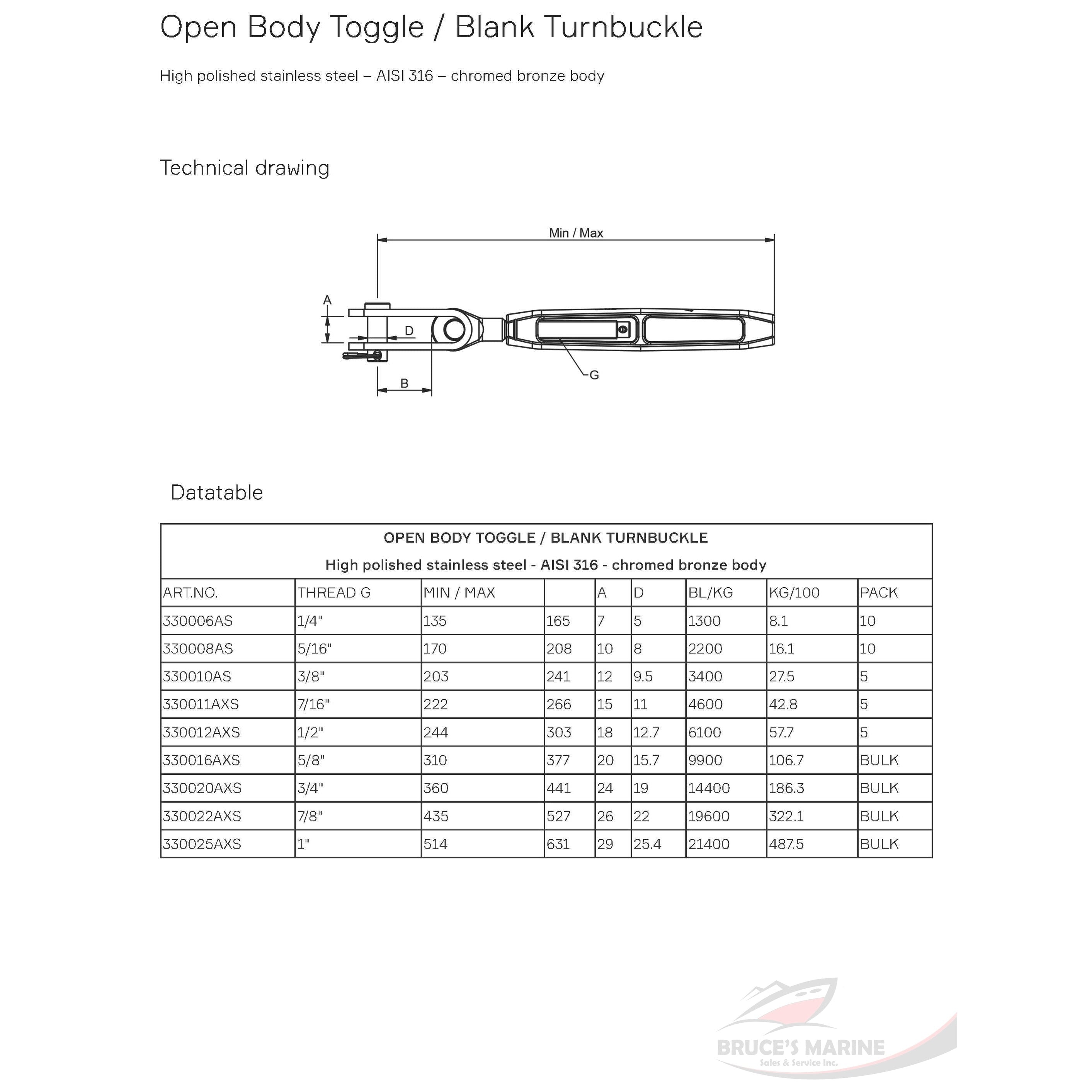 Bluewave Chrome/Brass Turnbuckle Body and Toggle Combo (Imperial UNF)