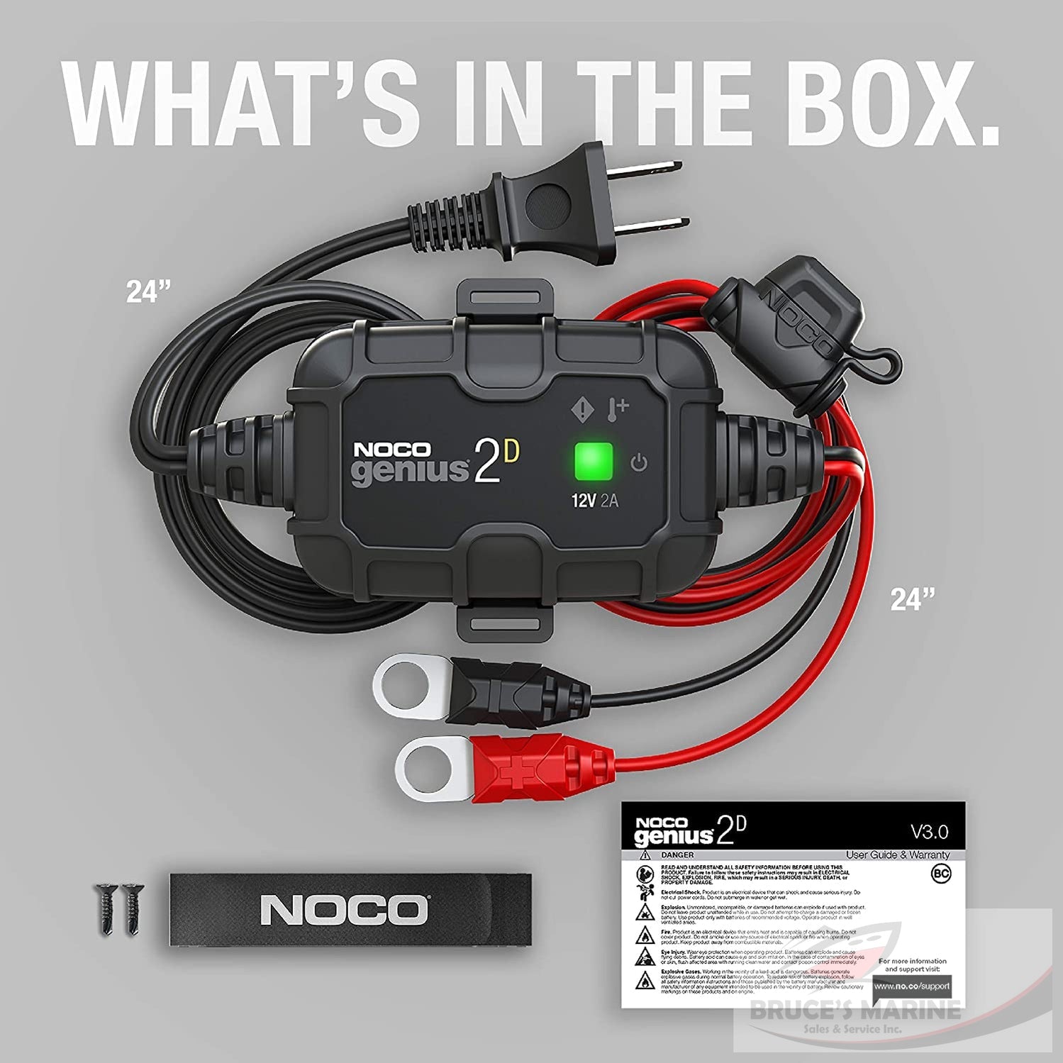 NOCO GENIUS2D, 2-Amp Direct-Mount Onboard Charger, 12V Battery Charger, Battery Maintainer, Trickle Charger, And Battery Desulfator With Temperature Compensation