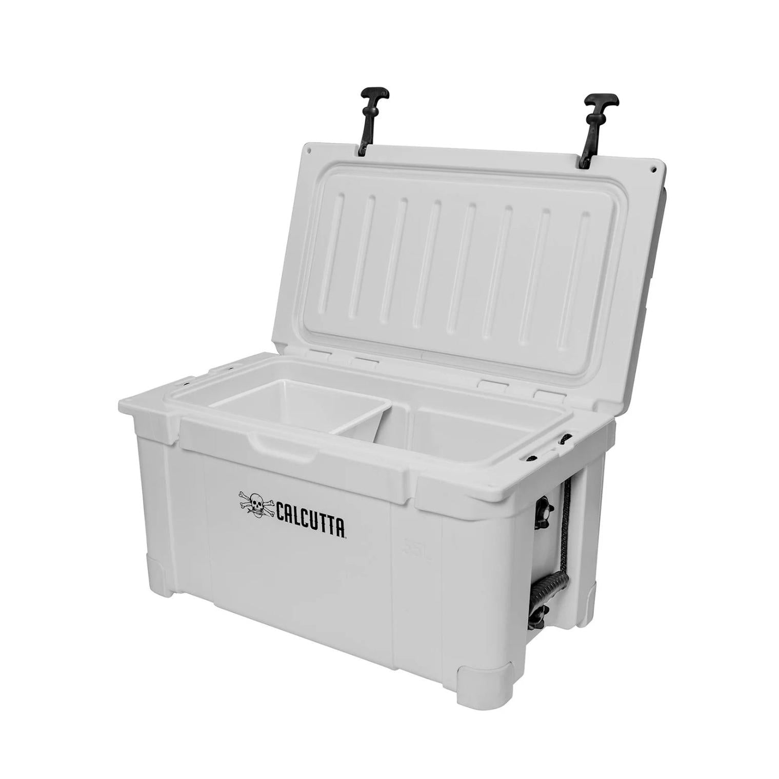 Renegade Cooler 55 Liter  White w/Removeable Tray & LED Drain Plug, EZ-Lift Rope Handles